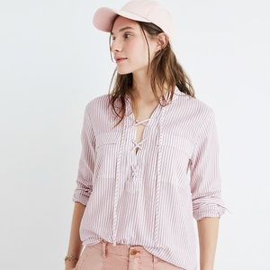 Madewell Terrace Lace-Up Shirt in Vera Stripe